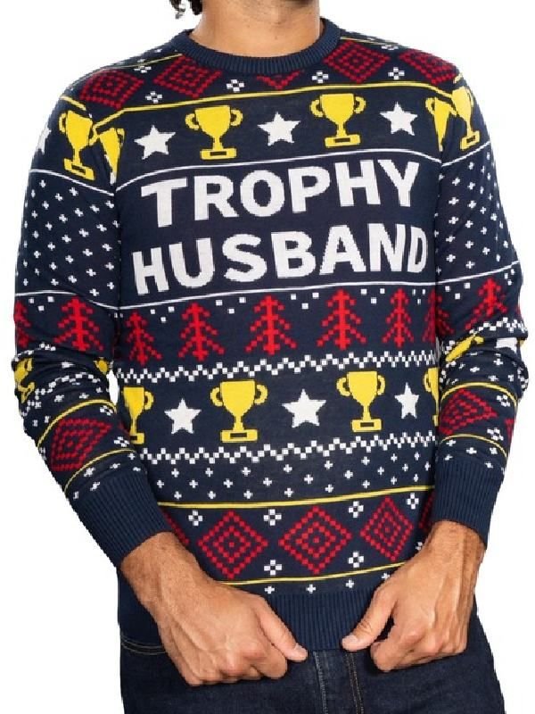 Live With Kelly And Mark Trophy Husband Blue Christmas Sweater