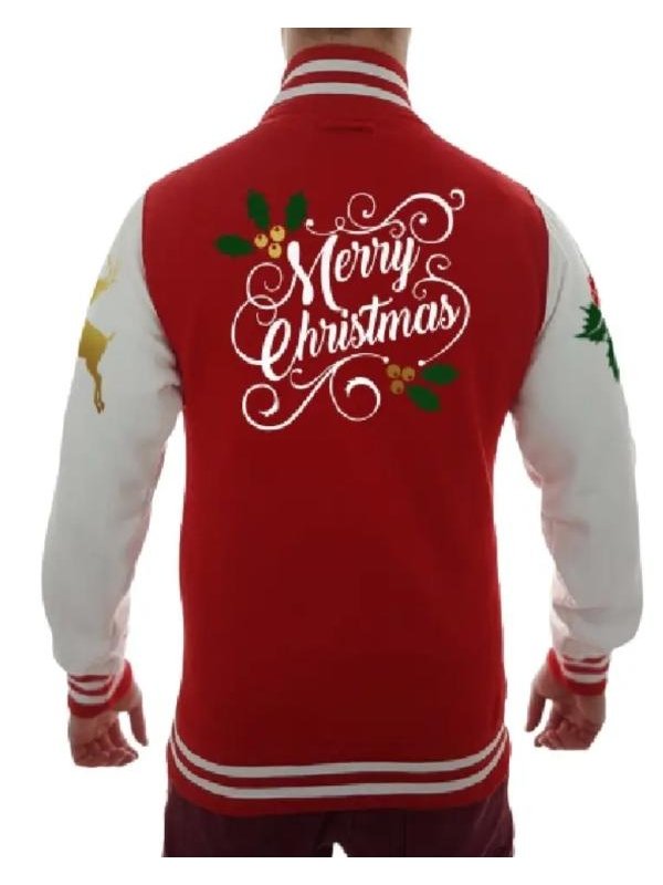 Merry Christmas Red & White Letterman Varsity Jacket