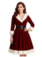 Mrs. Claus Velvet Christmas Dress-Red