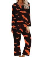 Recreated-90 Day Fiance Pillow Talk Black & Orange Bat Printed Pajamas