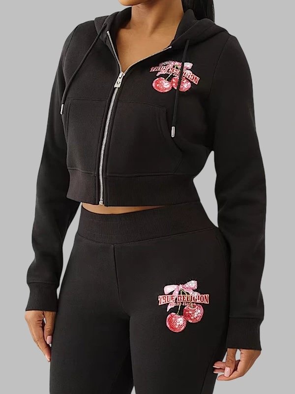 Recreated - True Religion CHERRY SHRUNKEN Zip-up Cropped Hoodie
