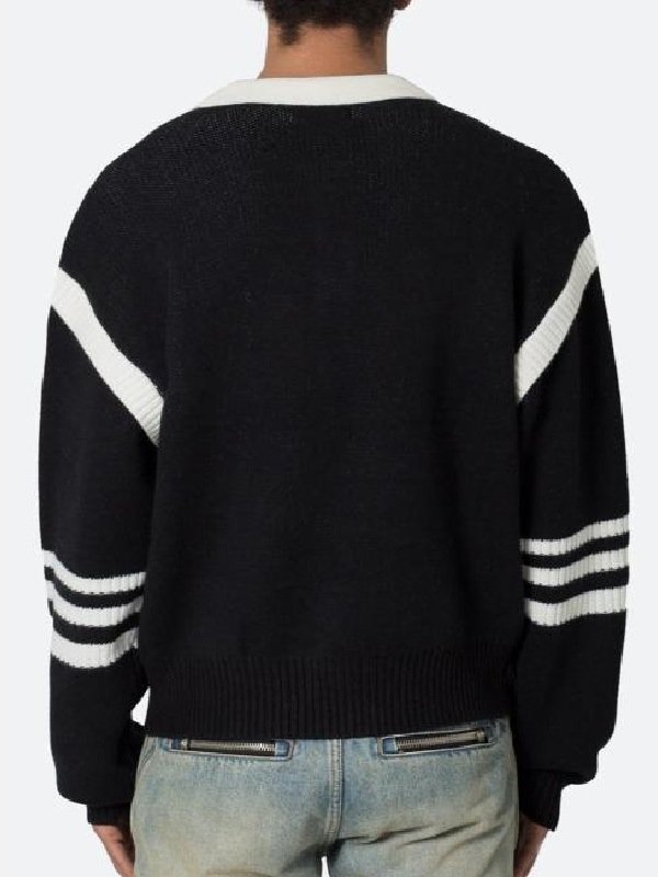 The Voice 2025 Max Cooper White Striped Black Polo Sweater