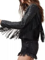 The Voice Reba McEntire Embellished & Fringed Black Leather Jacket