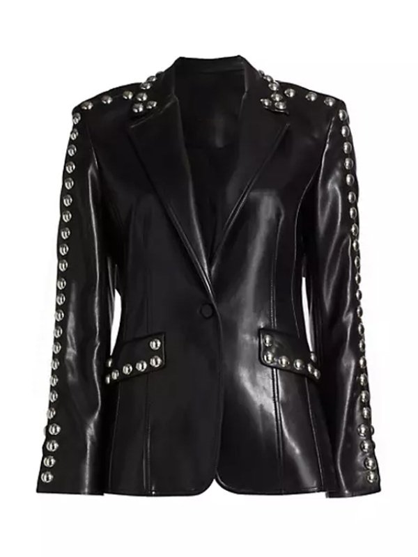 The Voice Reba Mcentire Stud Leather Jacket-Black