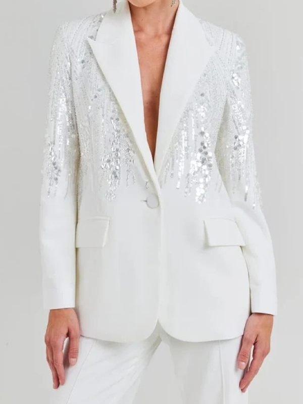 The Voice S26 Reba McEntire White Embellished Sequin Blazer