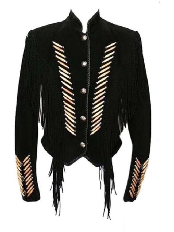 The Voice S28 Reba McEntire Suede Beaded Fringe Jacket-Black