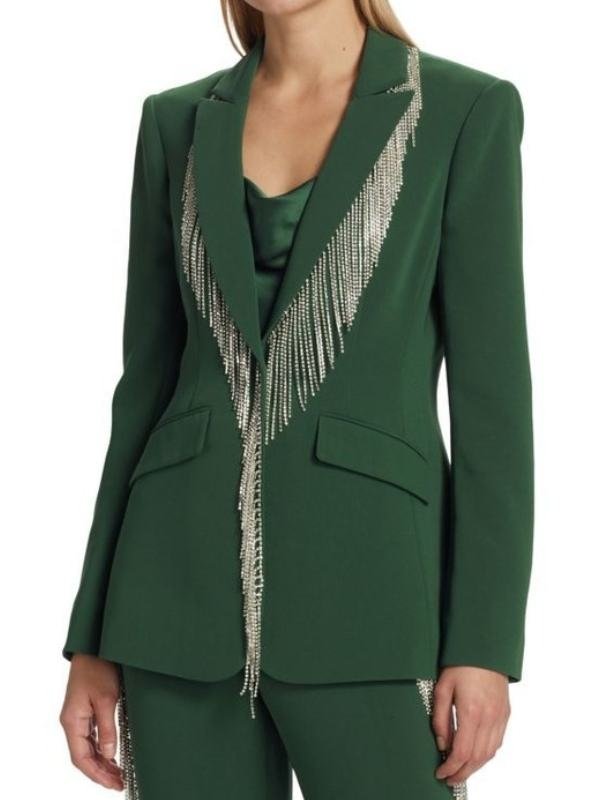 The Voice Season26 Reba McEntireEmbellished Fringed Blazer- Green