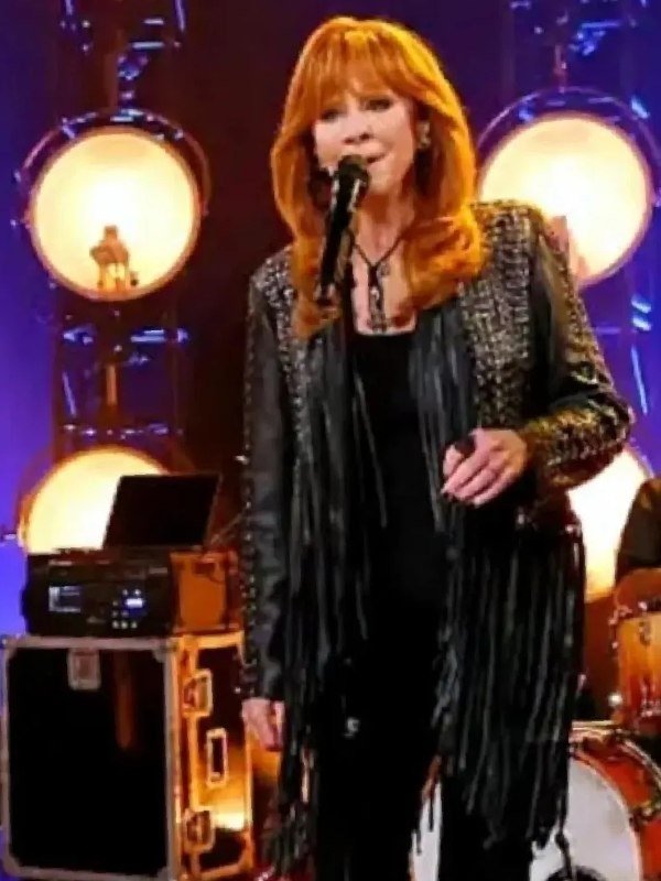 The Voice Season28 Reba McEntire Black Fringed Leather Jacket