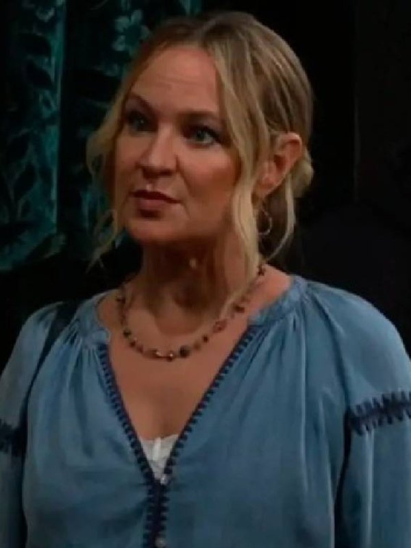 The Young and the Restless Sharon Newman Blue Embroidered Top