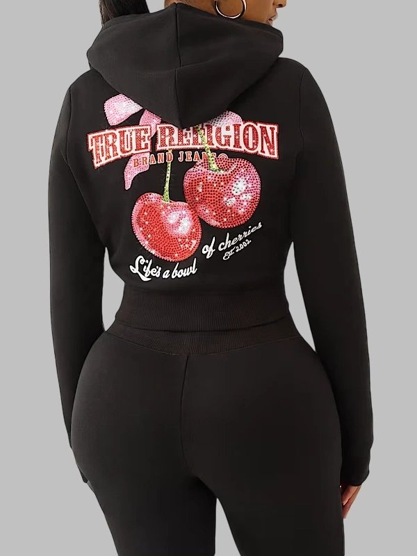 True Religion CHERRY SHRUNKEN Hoodie-Black