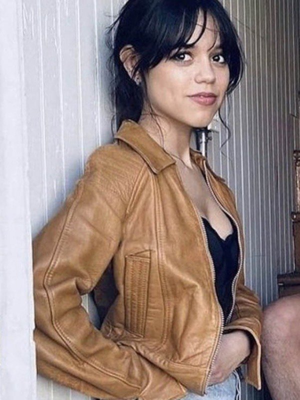 2023 Finestkind Jenna Ortega Brown Leather Jacket