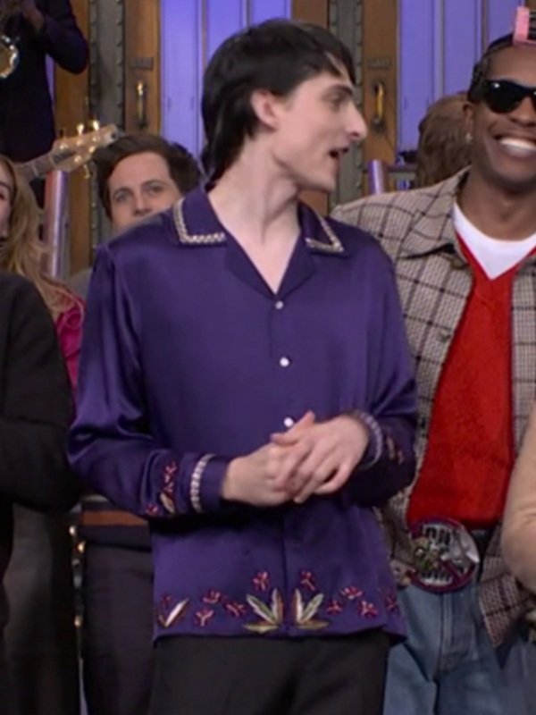 2026 SNL Finn Wolfhard Purple Silk Shirt