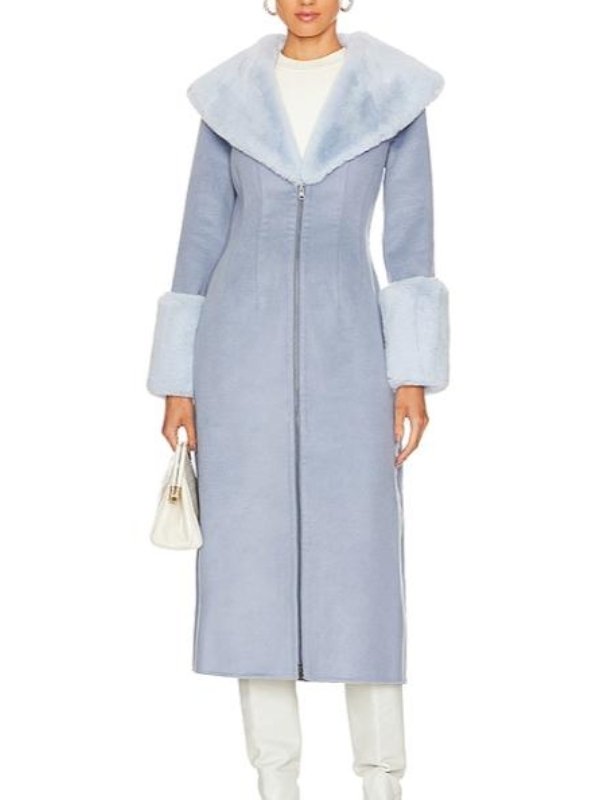 Access Hollywood 2026 Emily Orozco Blue Fur Collar Coat