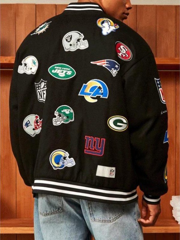 All Team Badges Varsity Jacket Black