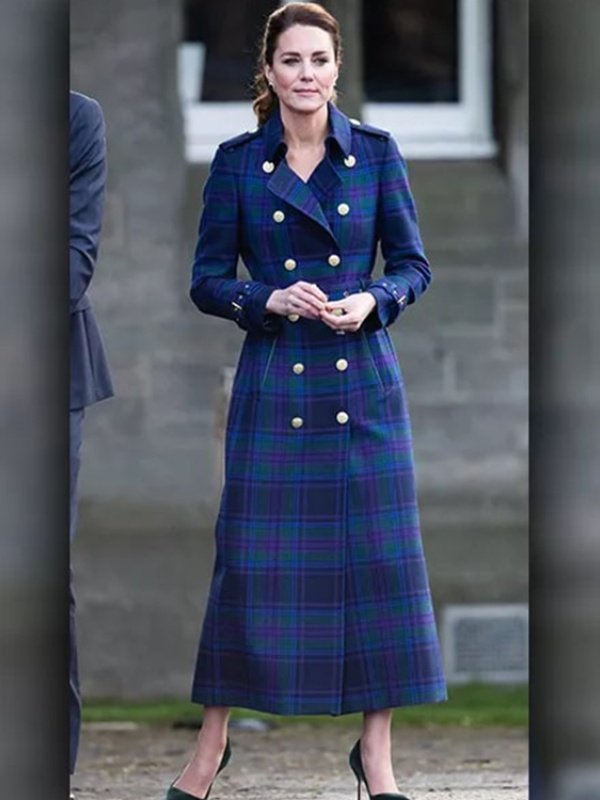 Kate Middleton Holland Cooper Tartan Coat-Blue
