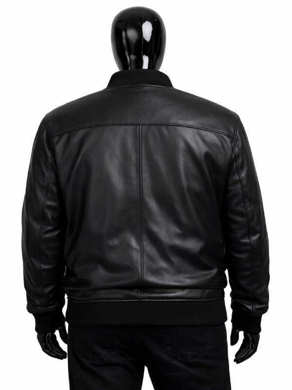 Mens Big and Tall Black Leather Bomber Jacket