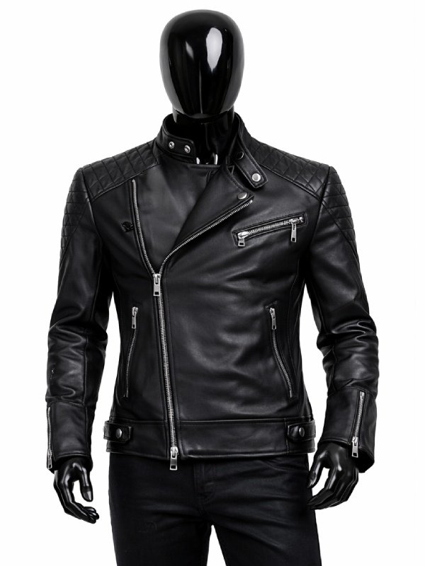 Mens Black Leather Zipper Jacket