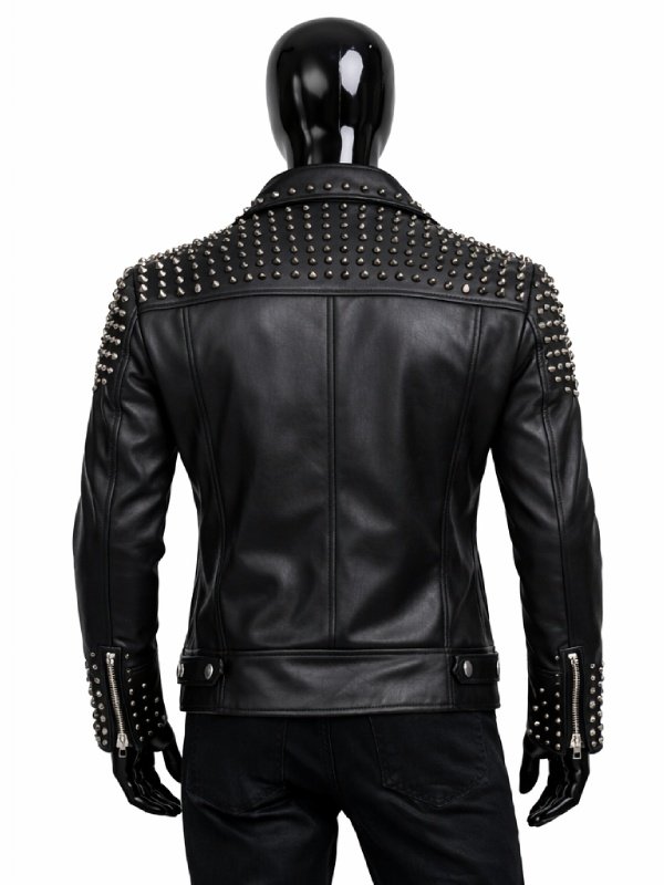 Mens-Black-Studded-Leather-Jacket-Back-View-Metal-Details