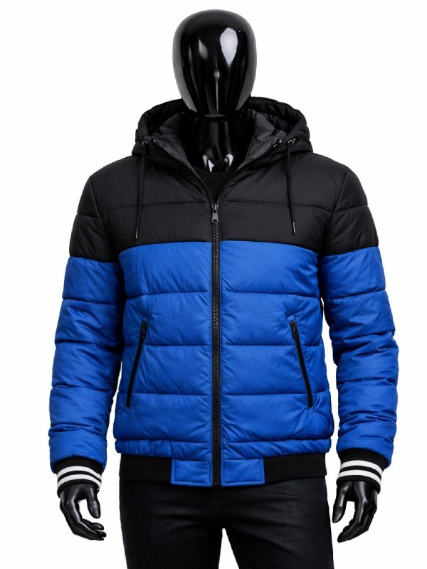 Mens-Blue-Black-Puffer-Jacket-Hooded-Front