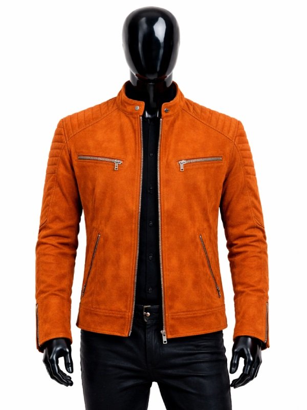 Mens Orange Suede Leather Jacket