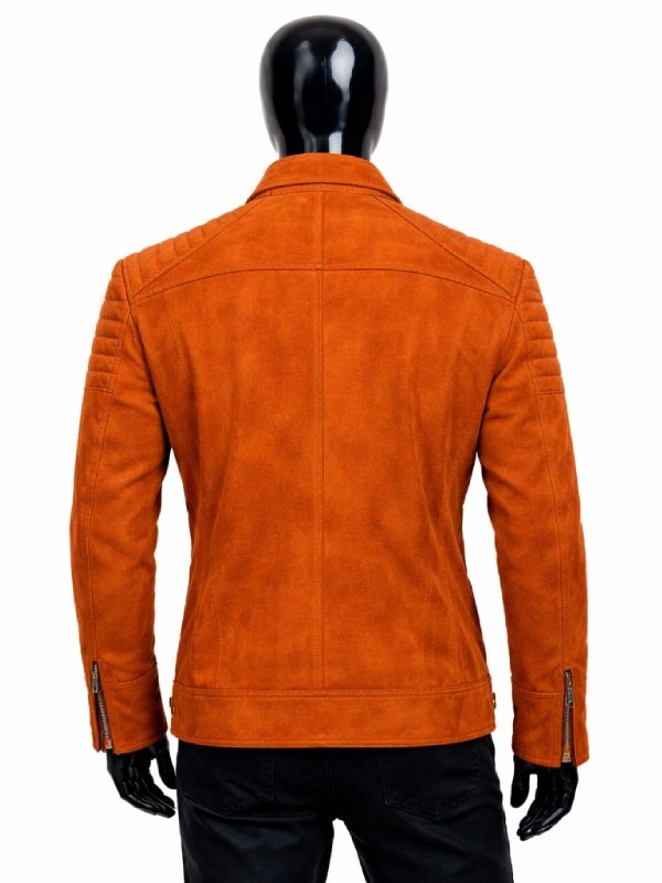 Mens Orange Suede Leather Zipper Jacket