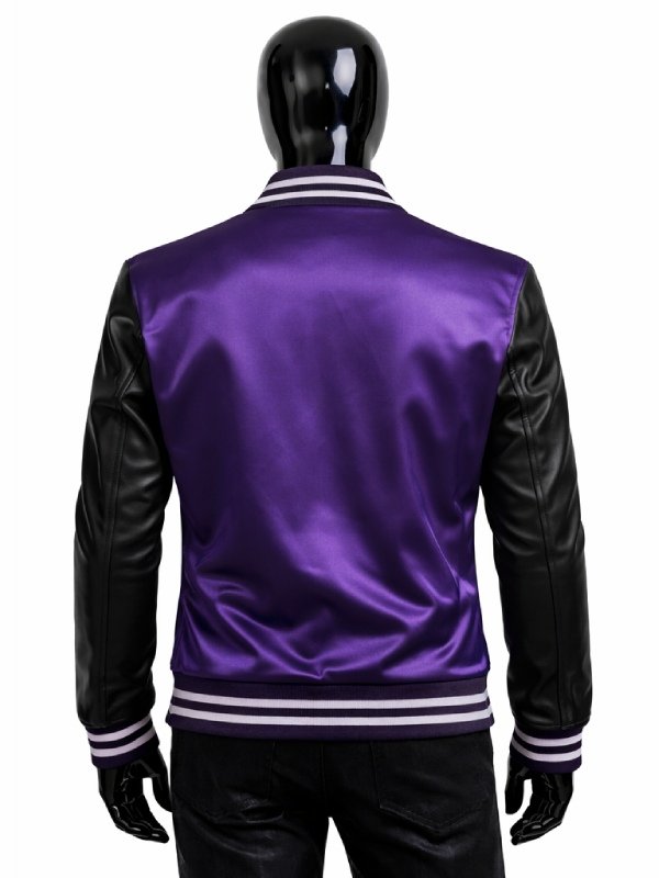 Mens Purple Varsity Letterman Satin Jacket