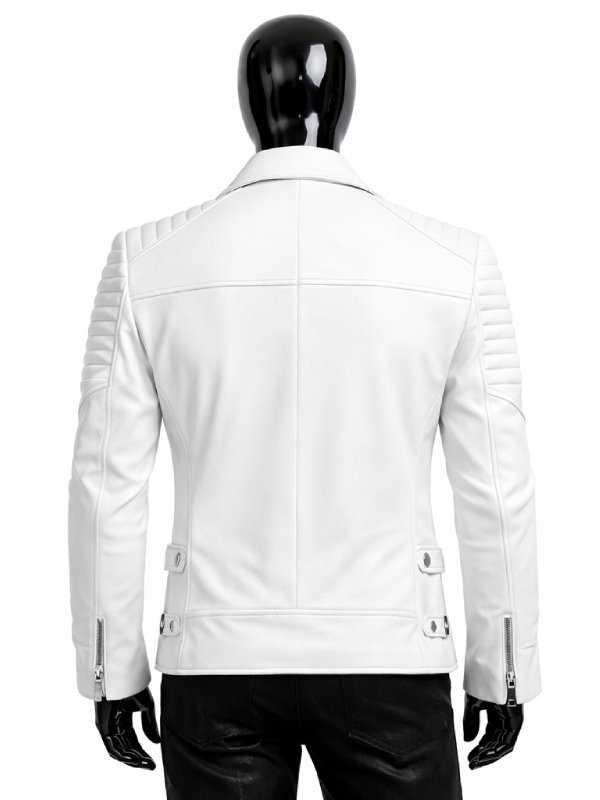 Mens Slimfit White Biker Jacket