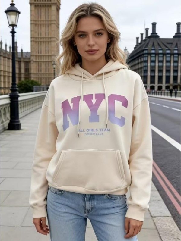 NYC All Girls Team Sports Club Beige Hoodie