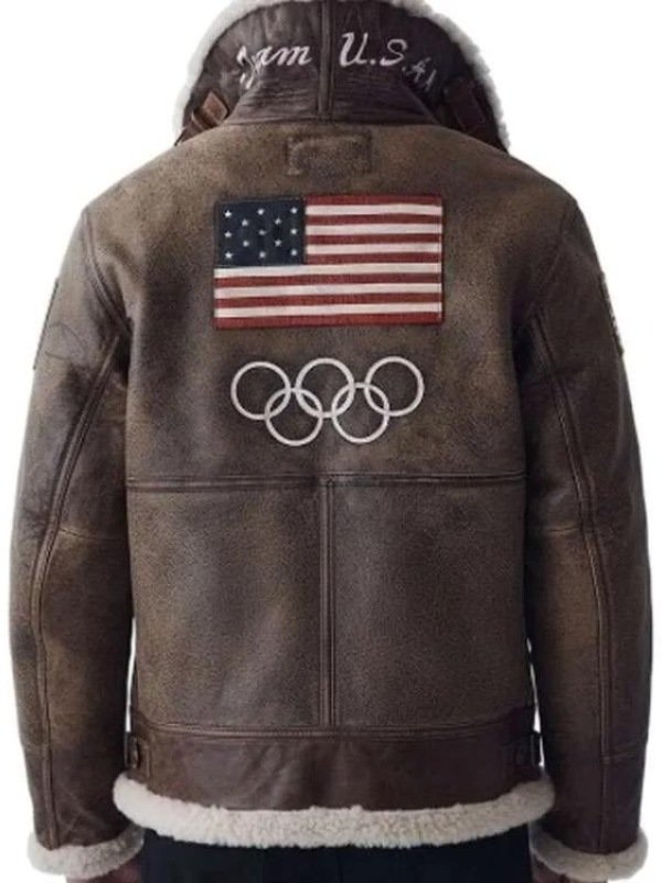 Olympics 2026 Team USA Brown Leather Jacket