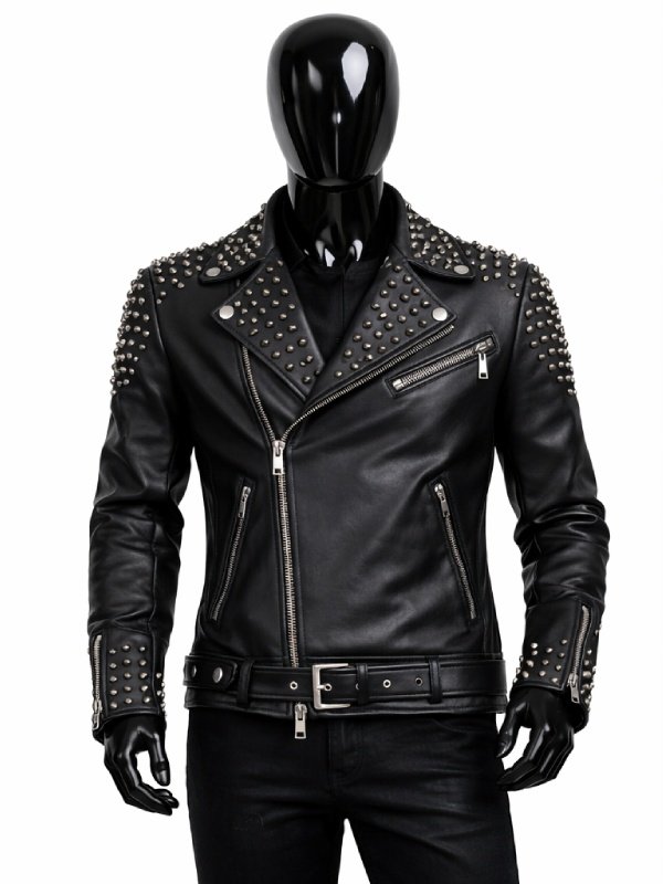 Rock-Style-Black-Leather-Jacket-with-Studs-and-Belt