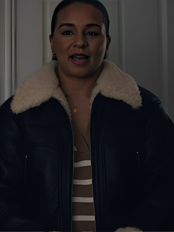 S02 Elsbeth Carra Patterson Black Sherpa Leather Jacket