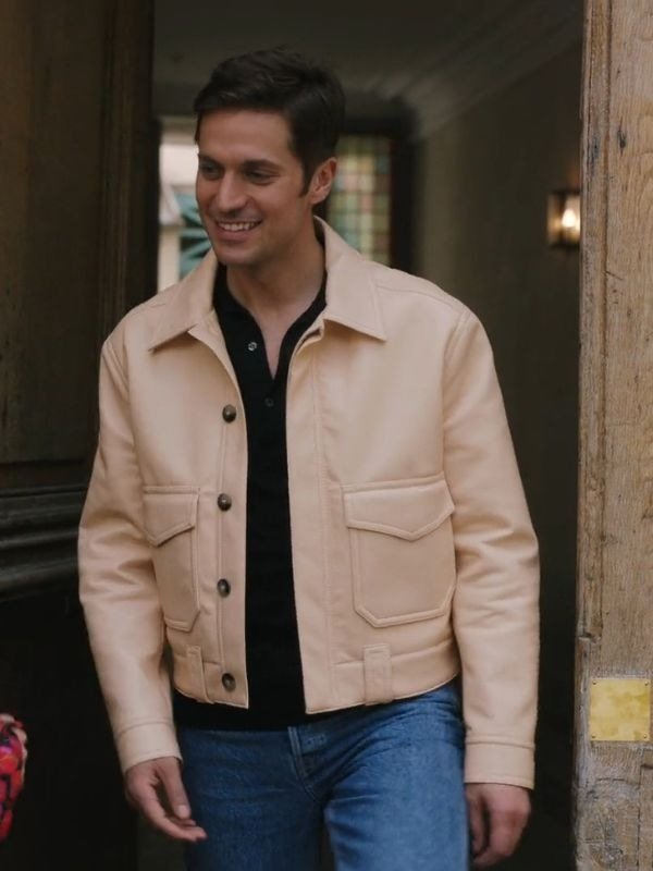 S03 Emily In Paris Lucas Bravo Beige Leather Jacket
