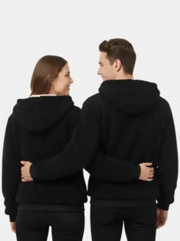 Valentine Day Couples Matching Pink Sherpa Hearts Zip-Up Black Zip-Up Hoodie
