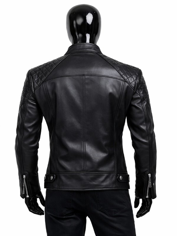 Zipper Black Mens Leather Jacket For Biker Look