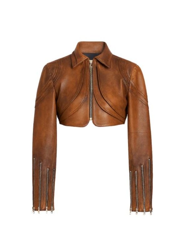 2026 Beyond the Gates Leslie Thomas Brown Cropped Leather Jacket