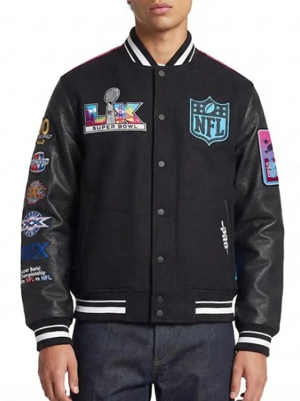 2026 Super Bowl LX Black Wool Blend Varsity Jacket