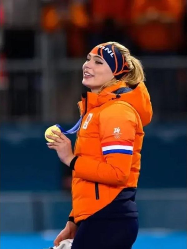 2026 Winter Olympics Team Netherlands Jutta Leerdam orange Puffer Jacket