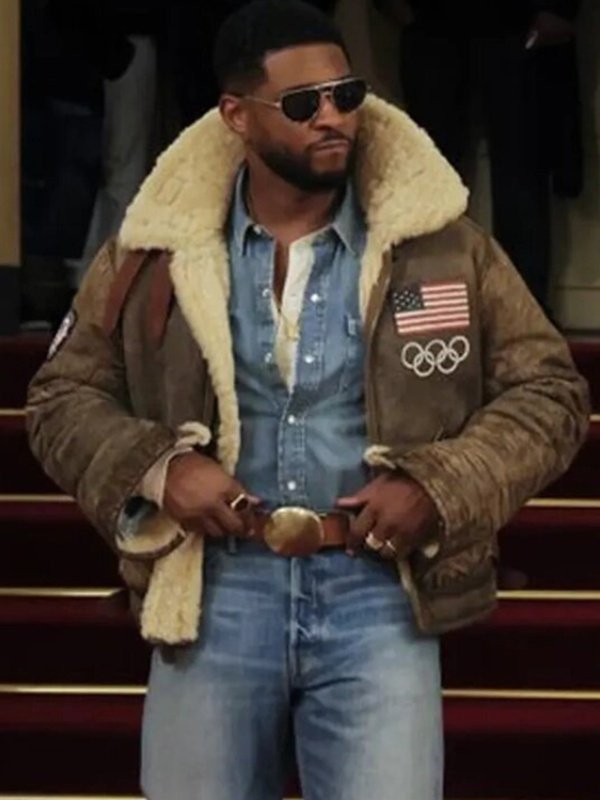 2026 Winter Olympics Usher Shearling Leather Jacket-Brown