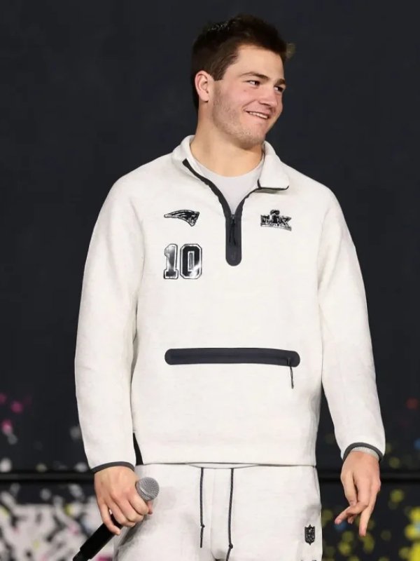 Drake Maye Super Bowl LX Opening Night White Sweatshirt