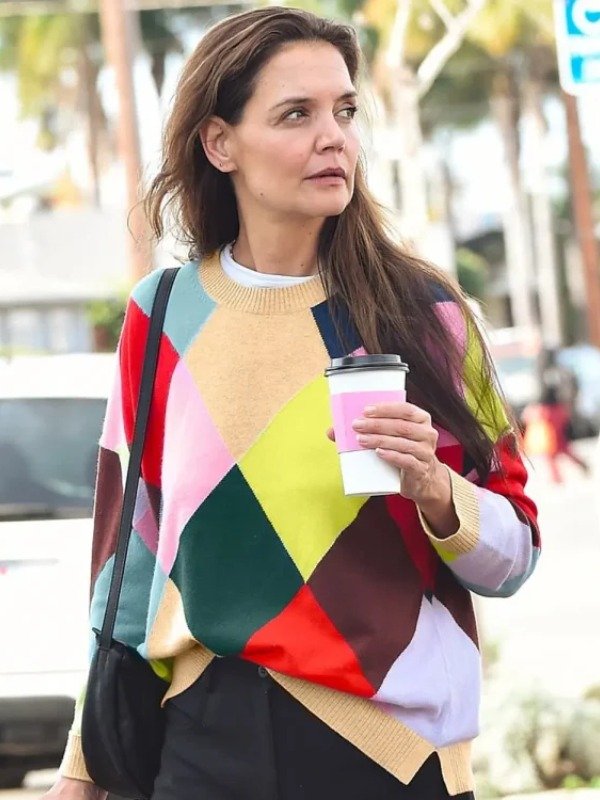 Katie Holmes Argyle Multicolor Sweater