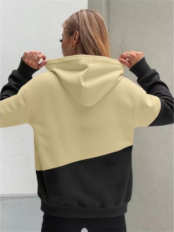 Perfectly Imperfect Two-Tone Printed Hoodie-Beige