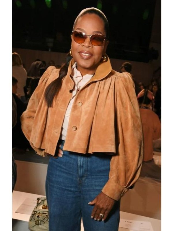 2026 Oprah Winfrey Paris Fashion Week Crop Brown Jacket