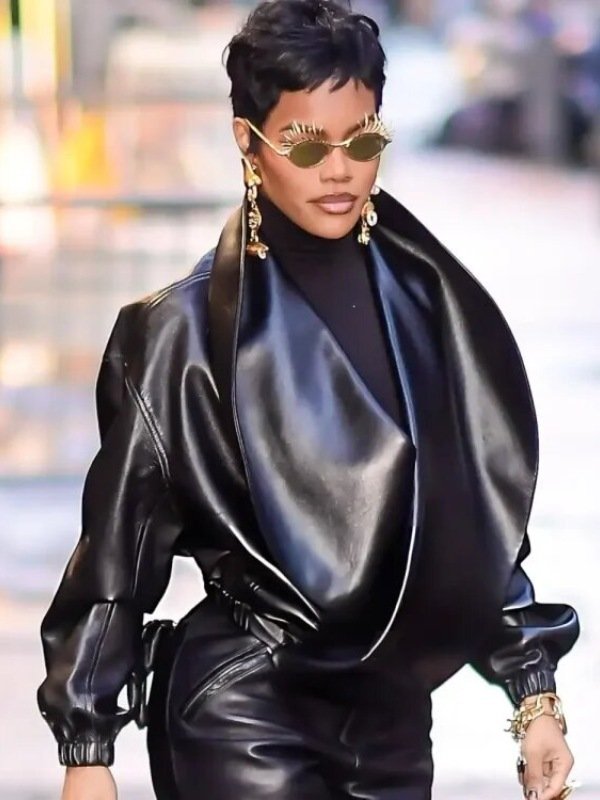 2026 Teyana Taylor NYC Black Leather Jacket