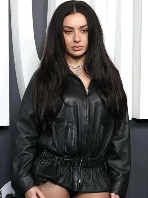 Recreated – British Singer Charli XCX The Moment 2026 Black Leather Jacket-Black