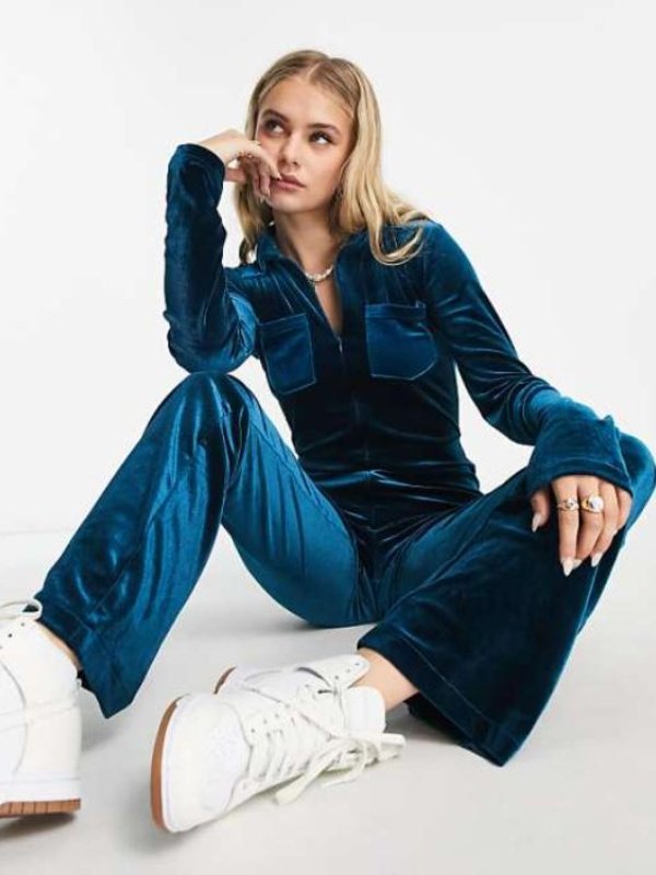 Season01 Do You Know Your Place Velvet Jumpsuit-Blue