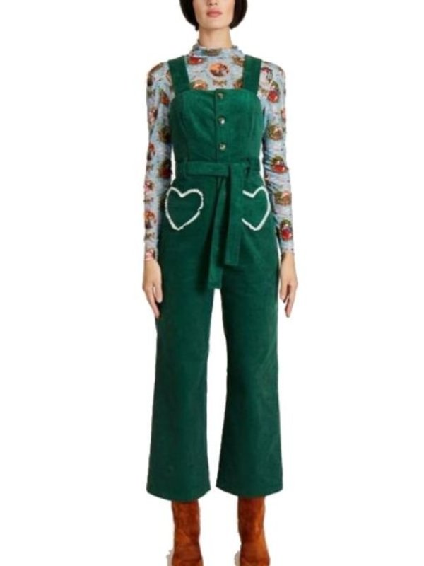 Girl Meets Farm S15 Molly Yeh Heart Pocket Jumpsuit-Green