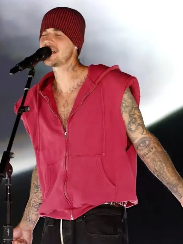 Justin Bieber Newport Red Zipper Hoodie