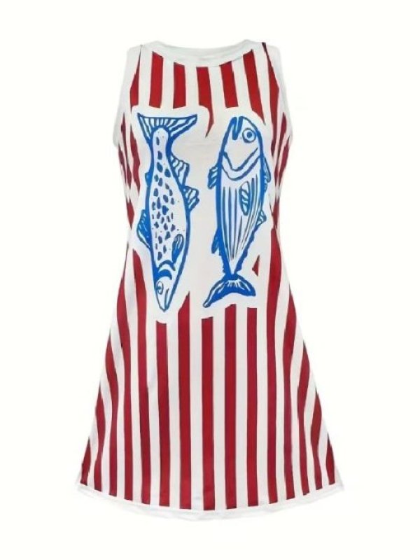Below Deck Down Under Season 04 Ep 13 Daisy Kelliher Red Striped Fish Mini Dress