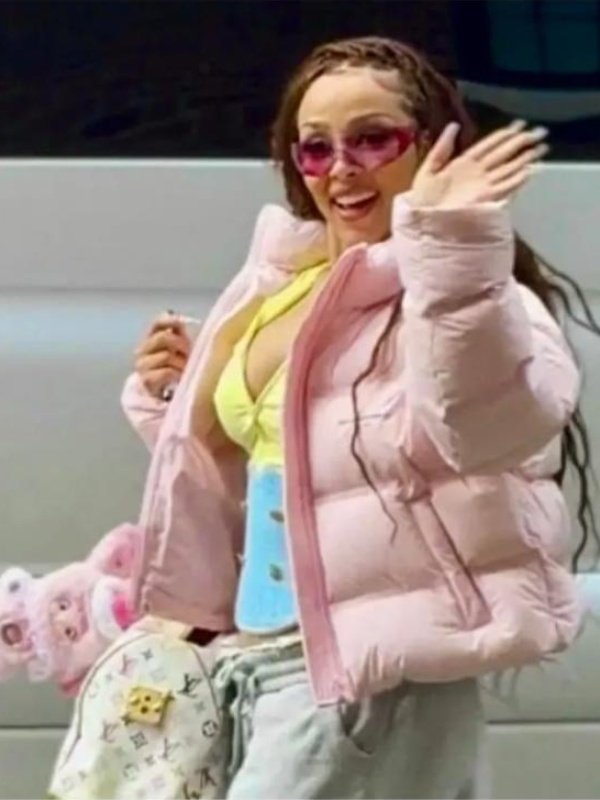 NYC Carlyle Hotel 2026 Doja Cat Puffer Jacket-Pink
