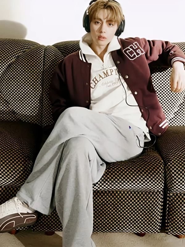 BTS TAEHYUNG Champion Brown Varsity Jacket